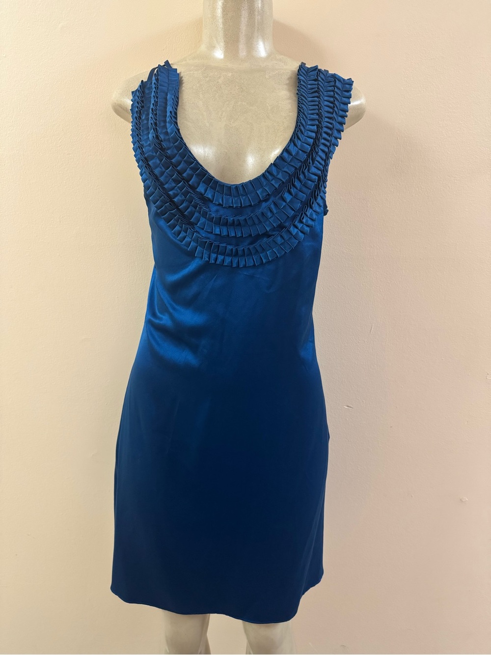 NWT Susana Monaco Cobalt Blue Silk Ruffle-Trim Sleeveless Mini Dress Size 4